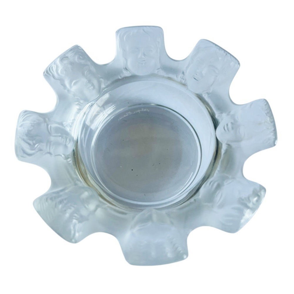 Vintage Lalique France St. Nicholas Cherub Faced Glass Trinket Dish Ashtray